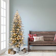 Puleo International 6' Pre-lit Potted Flocked Arctic Fir Pencil Tree