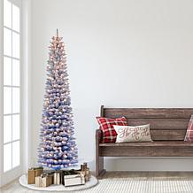 Puleo International 6.5 ft. Pre-lit Flocked Fashion Blue Pencil Tree