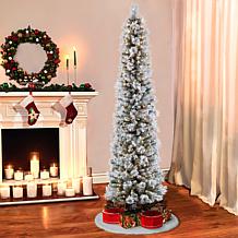 Puleo International 6.5' Pre-Lit Flocked Pencil Christmas Tree