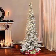 Puleo International 7.5' Pre-Lit Flocked Slim Pine Artificial Tree