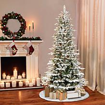 Puleo International 7.5' Pre-Lit Slim Flocked Aspen Fir Christmas Tree