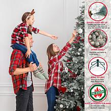 Puleo International 7.5'Lit Flocked Slim Fir Artificial Christmas Tree