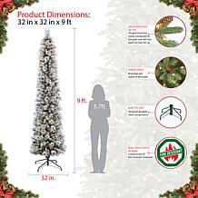 Puleo International 9' Pre-Lit Flocked Pencil Christmas Tree