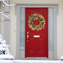 Puleo Intl. Pre-Lit 24" Decorated Christmas Wreath w/ 50 Lights, Green