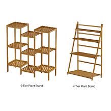 Pure Garden Multi-Level Freestanding 9-Shelf Bamboo Plant Stand