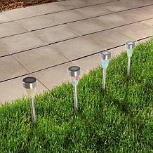 Pure Garden Stainless Solar LED Mosaic Pillar Set of 4
