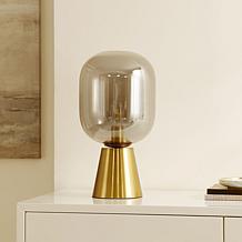 Rain Table Lamp in Smoke Grey and Brass, 9.5 x 9.5 x 18"