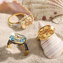 Rarities 14K Gold-Plated 14x10mm Gemstone and 0.49ctw Diamond Ring