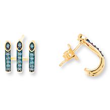 Rarities .35ctw Blue Diamond Gold-Plated Three-Row Earrings