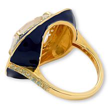 Rarities Blue and White Topaz and Navy Enamel Gold-Plated Ring 