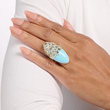 Rarities Blue Topaz and White Zircon Baby Blue Enamel Oval Ring