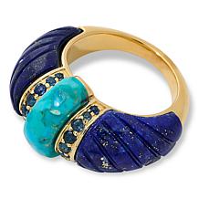 Rarities Carved Lapis and Multigemstone Gold-Plated Ring