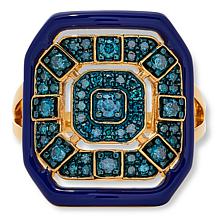 Rarities Gold-Plated .50ctw Diamond and Enamel Art Deco Ring 