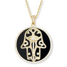 Rarities Gold-Plated Black Onyx & Zircon Hamsa Pendant with Chain