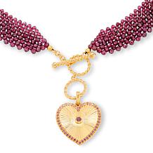 Rarities Gold-Plated Heart Pendant with Woven Gem Bead Toggle Necklace