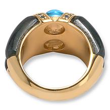 Rarities Gold-Plated Labradorite and Sky Blue Topaz Double Gem Ring