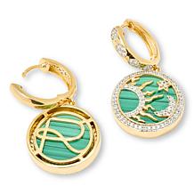 Rarities Gold-Plated Malachite and Zircon Celestial Disc Drop Earrings
