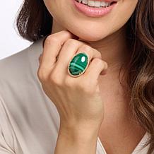 Rarities Gold-Plated Oval Gemstone and Pavé Ring