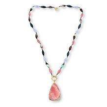 Rarities Gold-Plated Rhodochrosite and Multi-Gem Beaded Drop Necklace