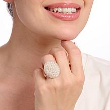 Rarities Rainbow Moonstone and White Zircon Oval Cluster Ring