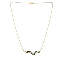 Rarities White Zircon and Green Tsavorite Snake Gold-Plated Necklace