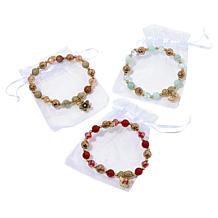 Red Carpet Gifts Harmony Lava and Gem Bead Stretch Bracelet 3pc Set
