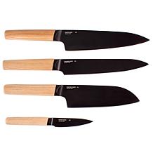 Ron 4-piece Black Knife Set with Wooden Handles