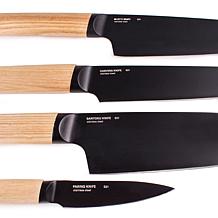 Ron 4-piece Black Knife Set with Wooden Handles