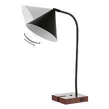 Safavieh Nuka Table Lamp with USB, Black/Walnut, 22.5"H