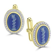 Service First 18K Gold-Plated Carved Chalcedony & Gem Cameo Cuff Links