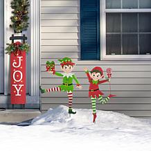 Set of 2 Christmas Metal Dancing Elf Yard Stake or Wall Decor