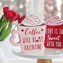 Set of 2 Decorative Wooden Valentine's Coffee Cups