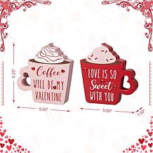Set of 2 Decorative Wooden Valentine's Coffee Cups