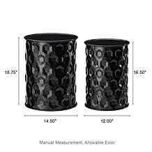 Set of 2 Multi-Functional Embossed Cylindrical Black Garden Stool