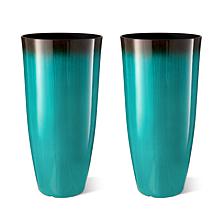 Set of 2 Oversized Gradient Turquoise Faux Ceramic Plastic Planters