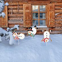 Set of 3 Christmas Metal Snowman Yard Stake or Wall Decor