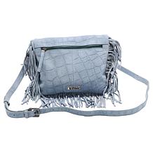 Sharif Legacy Croco-Embossed Suede Fringe Crossbody