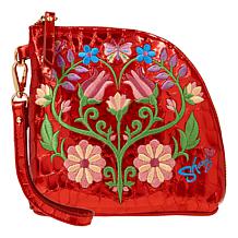Sharif Legacy Floral Embossed Quilted Leather Wristlet