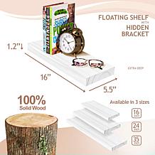 Solid Pine Wood Floating Shelves 2-Pack 16"W x 5.5"L