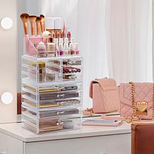 Sorbus X-Large Clear Makeup Organizer Case 4-Piece Set with 9 Drawers