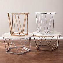 Southern Enterprises Jennly Round Faux Marble Cocktail - Chrome