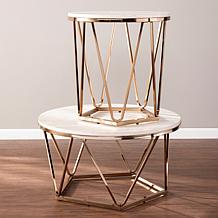 Southern Enterprises Jennly Round Faux Marble End Table - Champagne
