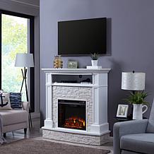 Southern Enterprises Tamala Faux Stone Media Fireplace - White