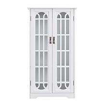 Southern Enterprises White Display Cabinet w/ Windowpane Glass Doors