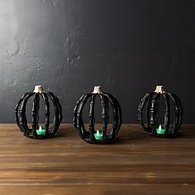 Spooky Lane Set of 3 LED Skeleton Pumpkins
