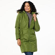 Sporto® Daisy Water-Resistant Quilted Long Coat with Removable Hood