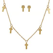 Stately Steel Cross Necklace and Earrings Set