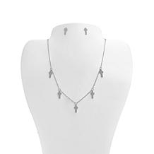 Stately Steel Cross Necklace and Earrings Set