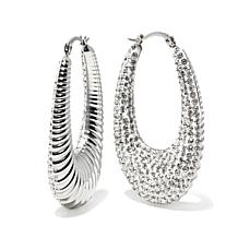 Stately Steel Crystal Hoop Earrings