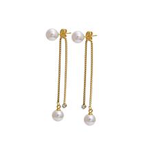 Stately Steel Cubic Zirconia and Simulated Pearl Drop Earrings  